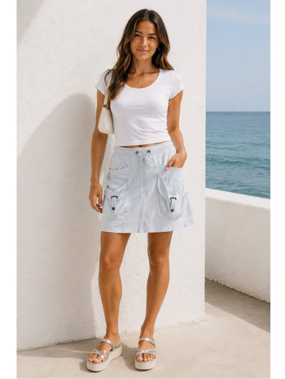 Wearables Cargo Skirt Medium Pale Blue Drawstring Utility Pocket NWT